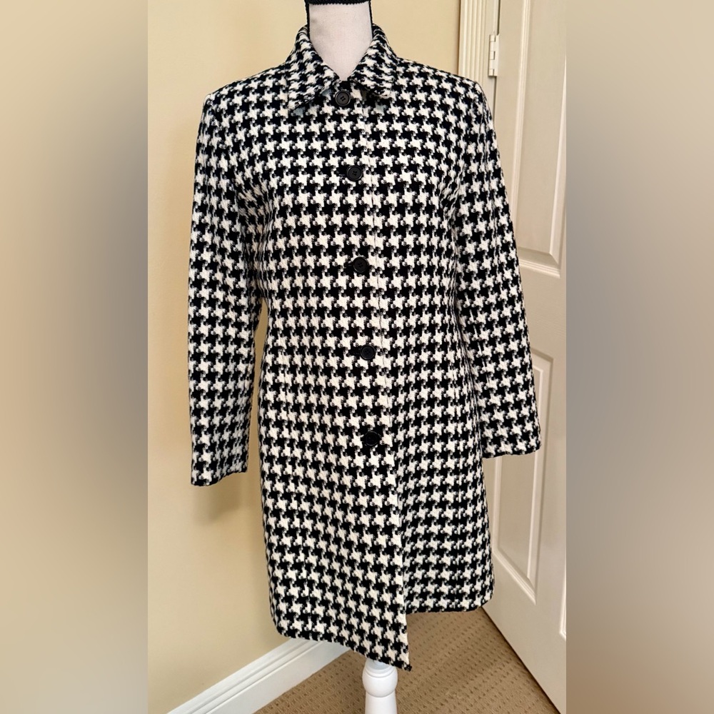 NWOT Style & Co. Black and White Houndstooth Pea Coat, Sz SP
